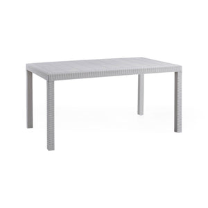 Tavolo da esterno Adila, Tavolo rettangolare da giardino, Tavolo da giardino multiuso effetto rattan, 100% Made in Italy, Cm 150x90h74, Bianco