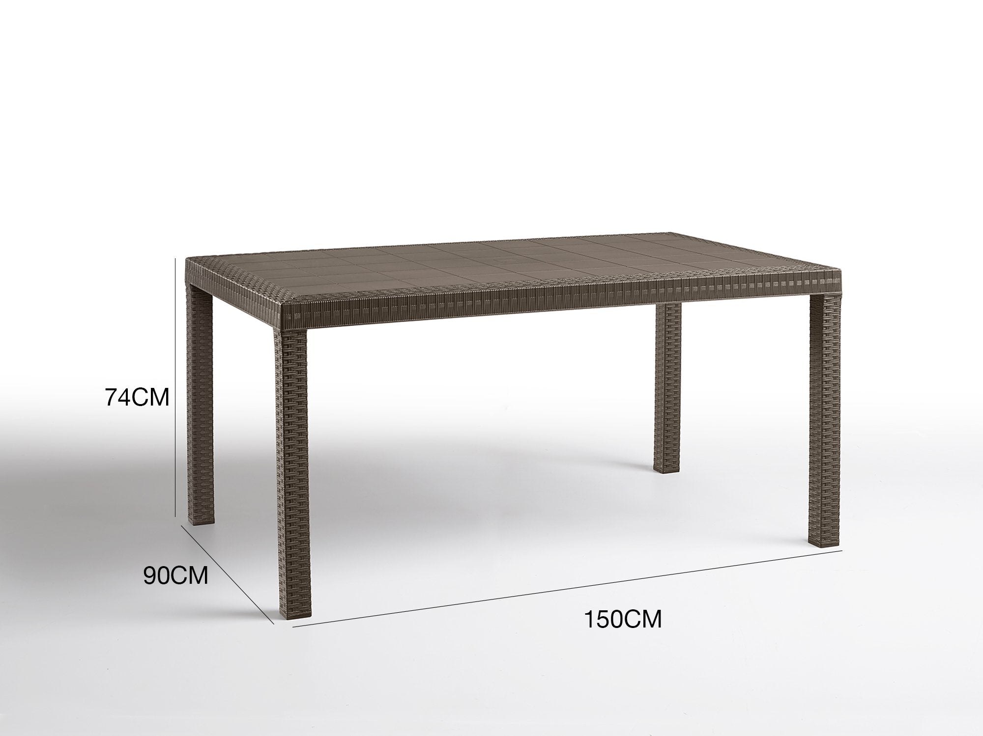 Tavolo da esterno Adila, Tavolo rettangolare da giardino, Tavolo da giardino multiuso effetto rattan, 100% Made in Italy, Cm 150x90h74, Marrone