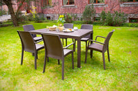 Tavolo da esterno Adila, Tavolo rettangolare da giardino, Tavolo da giardino multiuso effetto rattan, 100% Made in Italy, Cm 150x90h74, Marrone