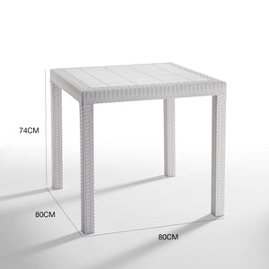 Tavolo da esterno Acqua, Tavolo quadrato fisso, Tavolo da giardino multiuso effetto rattan, 100% Made in Italy, Cm 80x80h74, Bianco