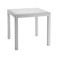 Tavolo da esterno Acqua, Tavolo quadrato fisso, Tavolo da giardino multiuso effetto rattan, 100% Made in Italy, Cm 80x80h74, Bianco