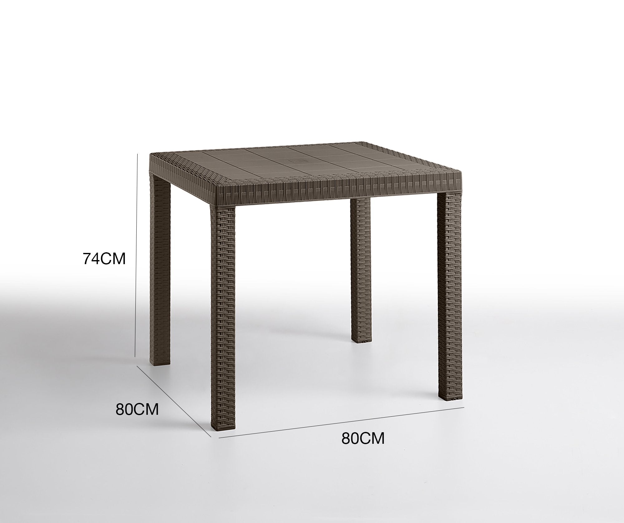 Tavolo da esterno Acqua, Tavolo quadrato fisso, Tavolo da giardino multiuso effetto rattan, 100% Made in Italy, Cm 80x80h74, Marrone