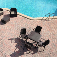 Tavolo da esterno Acqua, Tavolo quadrato fisso, Tavolo da giardino multiuso effetto rattan, 100% Made in Italy, Cm 80x80h74, Marrone
