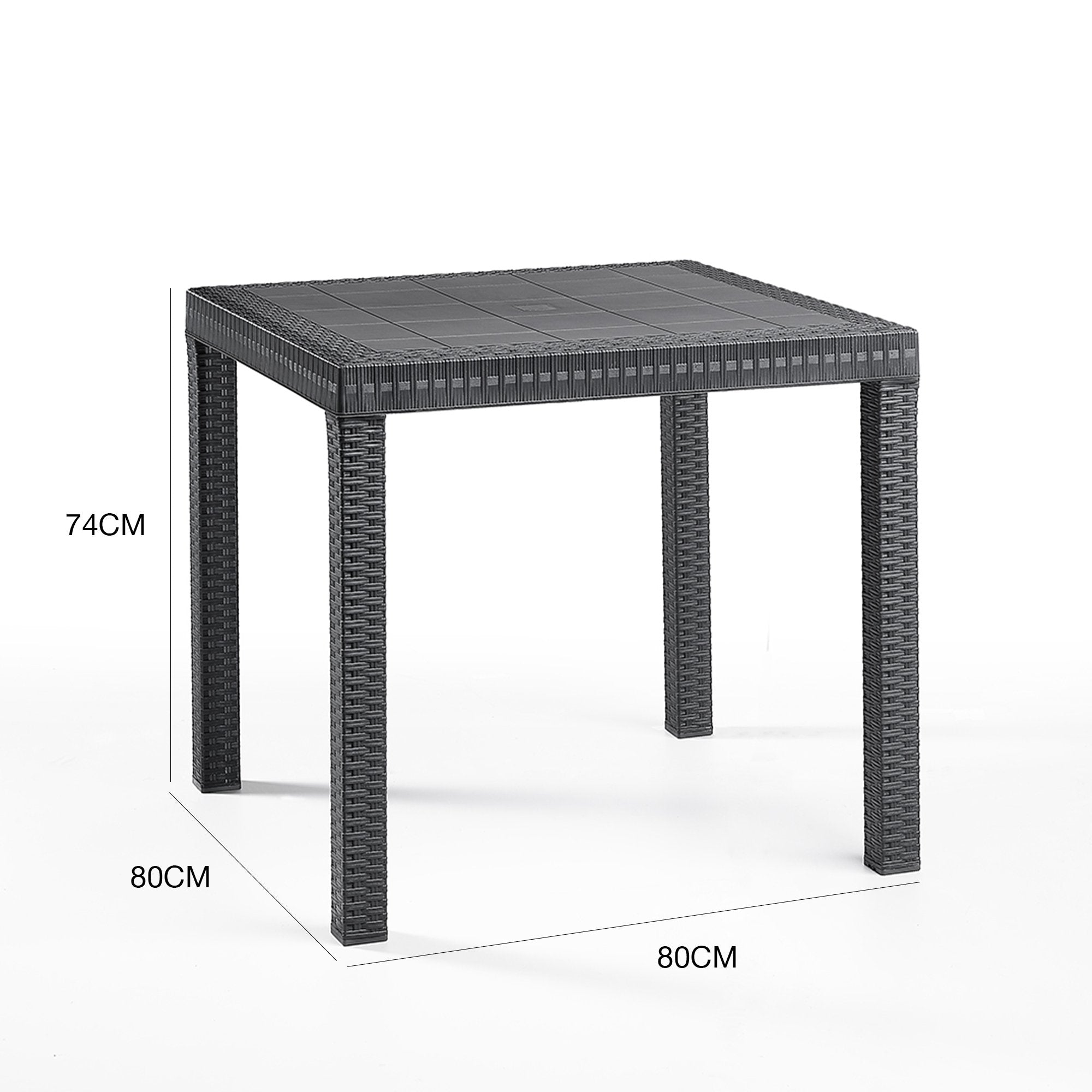 Tavolo da esterno Acqua, Tavolo quadrato fisso, Tavolo da giardino multiuso effetto rattan, 100% Made in Italy, Cm 80x80h74, Antracite