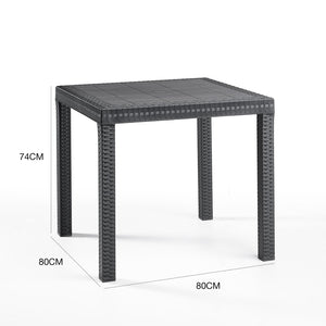 Tavolo da esterno Acqua, Tavolo quadrato fisso, Tavolo da giardino multiuso effetto rattan, 100% Made in Italy, Cm 80x80h74, Antracite