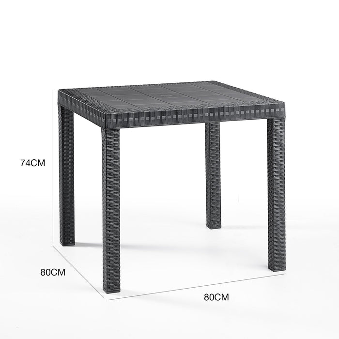 Tavolo da esterno Acqua, Tavolo quadrato fisso, Tavolo da giardino multiuso effetto rattan, 100% Made in Italy, Cm 80x80h74, Antracite
