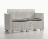 Salottino da esterno Gazania, Set da giardino con cuscini, Salottino  effetto rattan, 100% Made in Italy colore Bianco