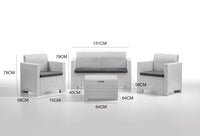 Salottino da esterno Gazania, Set da giardino con cuscini, Salottino  effetto rattan, 100% Made in Italy colore Bianco