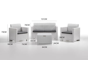 Salottino da esterno Gazania, Set da giardino con cuscini, Salottino  effetto rattan, 100% Made in Italy colore Bianco