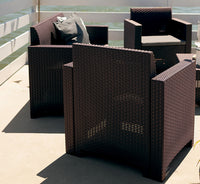 Salottino da esterno Gazania, Set da giardino con cuscini, Salottino effetto rattan, 100% Made in Italy, Marrone