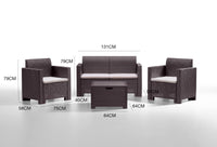 Salottino da esterno Gazania, Set da giardino con cuscini, Salottino effetto rattan, 100% Made in Italy, Marrone