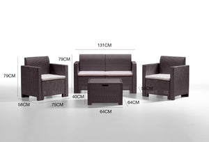 Salottino da esterno Gazania, Set da giardino con cuscini, Salottino effetto rattan, 100% Made in Italy, Marrone