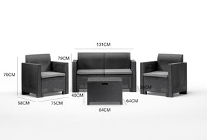 Salottino da esterno Gazania, Set da giardino con cuscini, Salottino  effetto rattan, 100% Made in Italy, Antracite