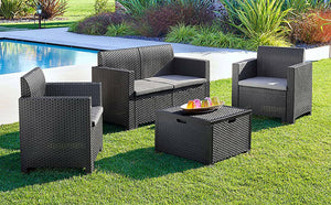 Salottino da esterno Gazania, Set da giardino con cuscini, Salottino  effetto rattan, 100% Made in Italy, Antracite