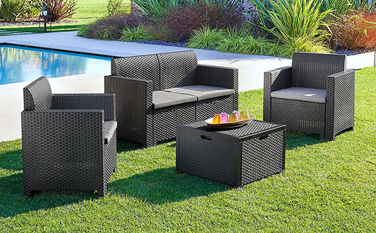 Salottino da esterno Gazania, Set da giardino con cuscini, Salottino  effetto rattan, 100% Made in Italy, Antracite