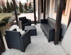 Salottino da esterno Admiral, Set da giardino con cuscini, Salottino  effetto rattan, 100% Made in Italy, Antracite