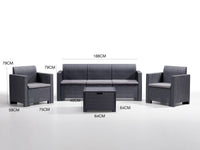 Salottino da esterno Admiral, Set da giardino con cuscini, Salottino  effetto rattan, 100% Made in Italy, Antracite