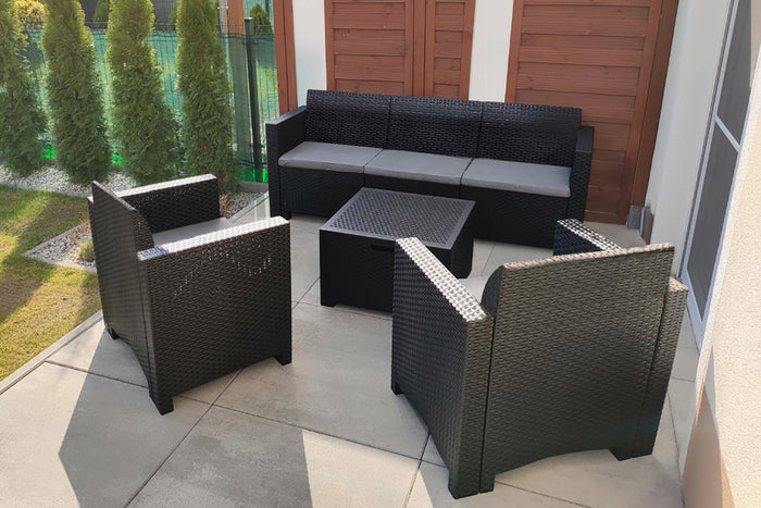 Salottino da esterno Admiral, Set da giardino con cuscini, Salottino  effetto rattan, 100% Made in Italy, Antracite