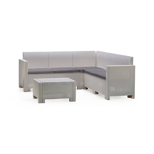 Salottino da esterno Somnus, Set da giardino con cusciniindoor e outdoor effetto rattan, 100% Made in Italy, Bianco