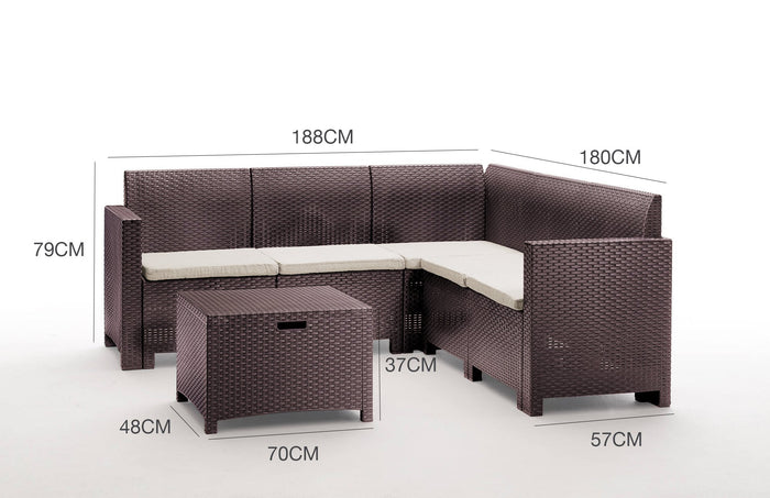 Salottino da esterno Somnus, Set da giardino con cuscini, Salottino  effetto rattan, 100% Made in Italy, Marrone