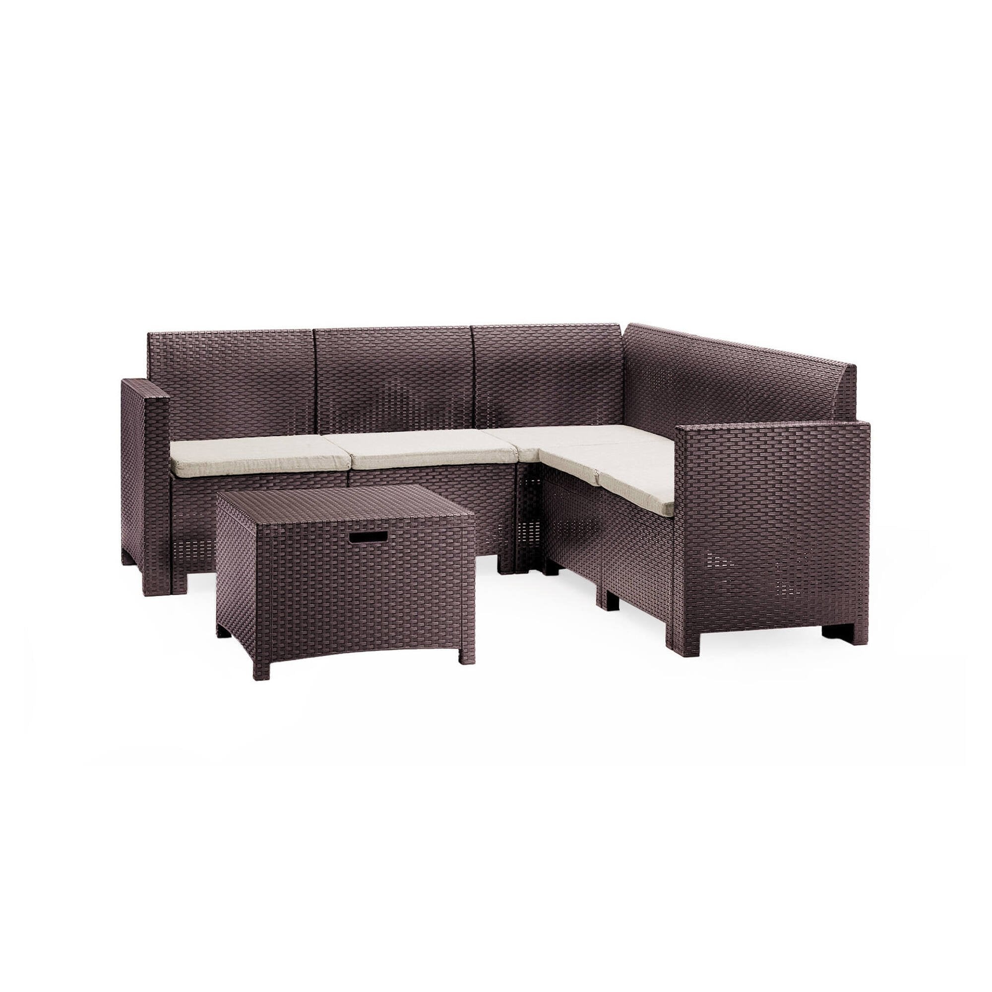 Salottino da esterno Somnus, Set da giardino con cuscini, Salottino  effetto rattan, 100% Made in Italy, Marrone