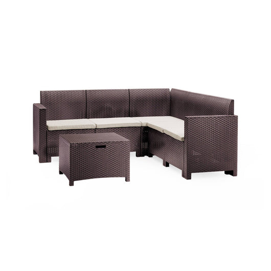 Salottino da esterno Somnus, Set da giardino con cuscini, Salottino  effetto rattan, 100% Made in Italy, Marrone