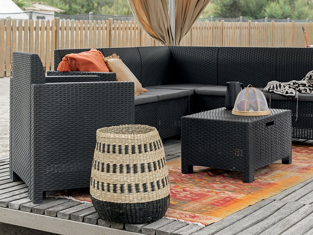 Salottino da esterno Somnus, Set da giardino con cuscini, Salottino  effetto rattan, 100% Made in Italy, Antracite