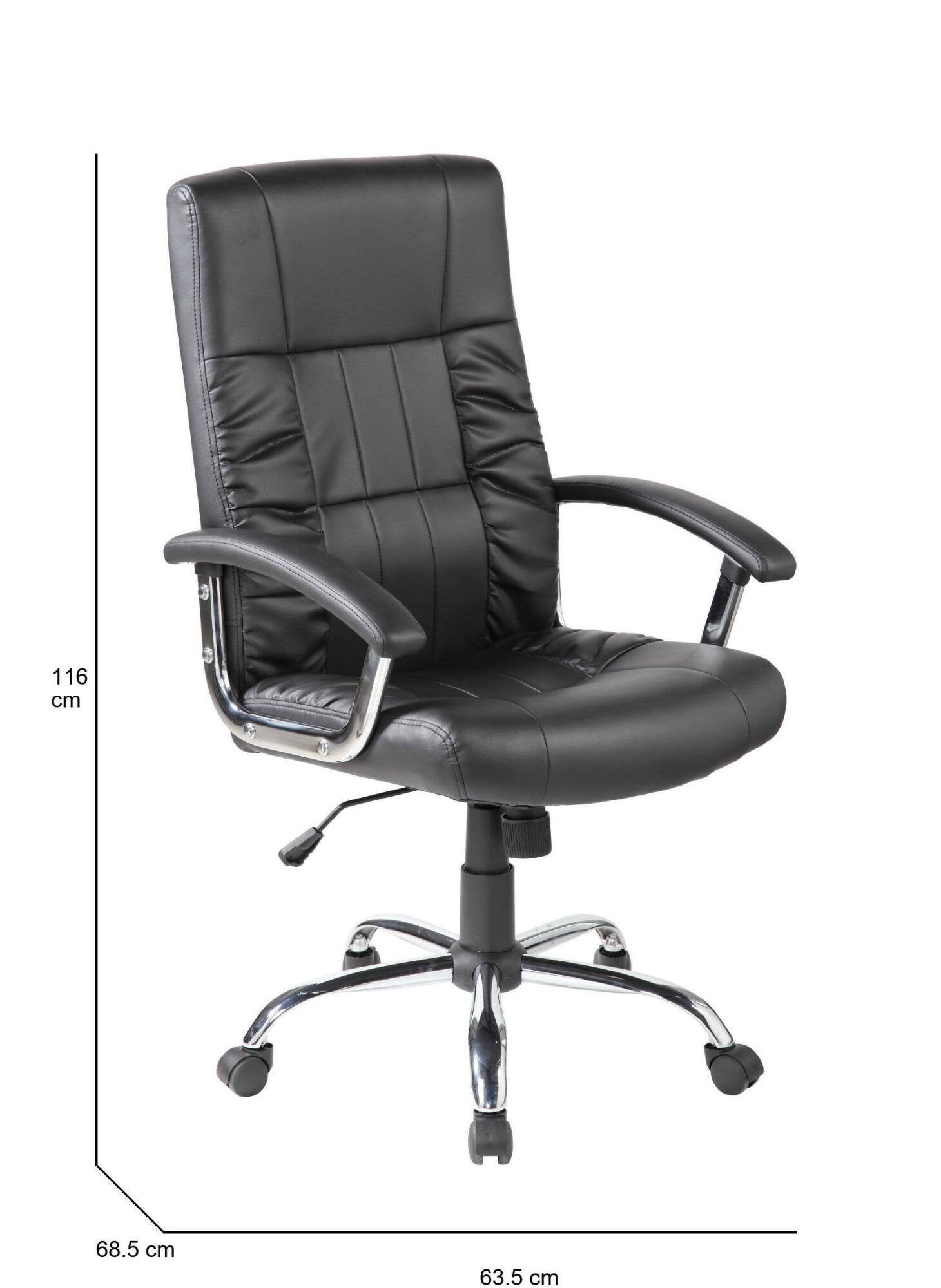 Sedia da ufficio Alberica, Poltrona direzionale con braccioli, Sedia ergonomica da ufficio, 69x64h106/116 cm, Nero