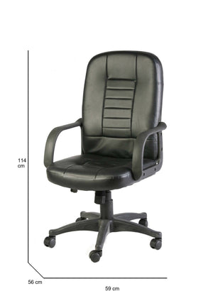 Sedia da ufficio Ogni, Poltrona direzionale con braccioli, Sedia ergonomica da ufficio, Nero, 56x59h104/114 cm