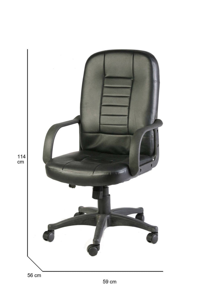 Sedia da ufficio Ogni, Poltrona direzionale con braccioli, Sedia ergonomica da ufficio, Nero, 56x59h104/114 cm