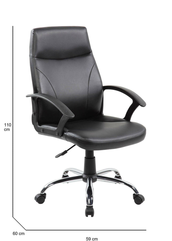 Sedia da ufficio Triangolo, Poltrona direzionale con braccioli, Sedia ergonomica da ufficio, Nero, 60x59h100/110 cm