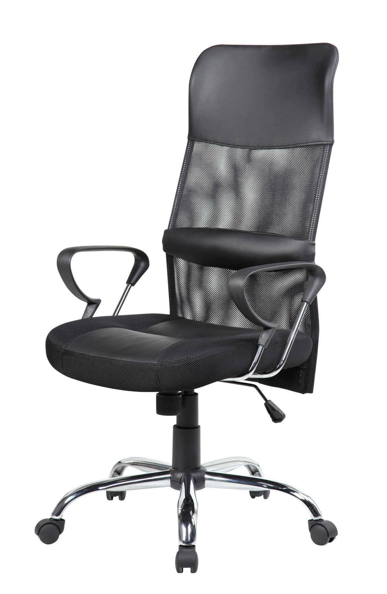 Sedia da ufficio Ateleta, Poltrona presidenziale con braccioli, Sedia ergonomica da ufficio, 56x61h111/121 cm, Nero