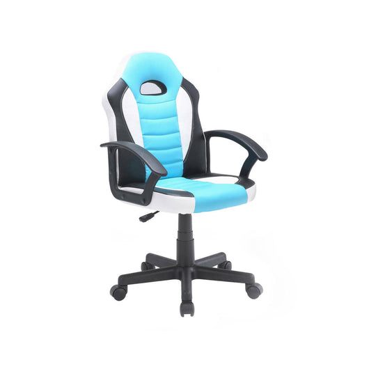 Sedia da gaming Miranda, Poltrona da gaming ragazzo, Sedia da scrivania, 56x55h89/100 cm, Azzurro e Bianco
