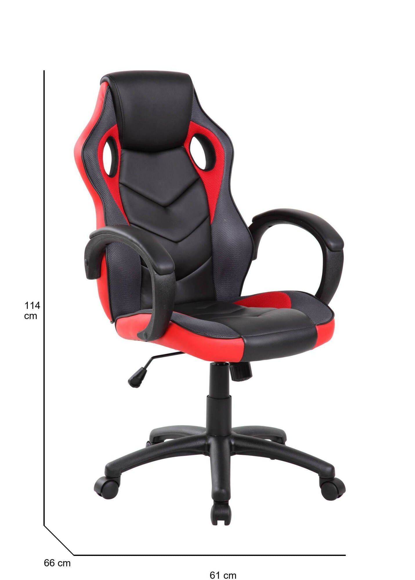 Sedia da gaming Urbana, Poltrona da gaming adulto, Sedia da scrivania, 66x61h104/114 cm, Nero e Rosso