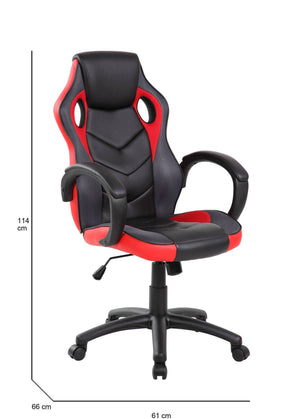 Sedia da gaming Urbana, Poltrona da gaming adulto, Sedia da scrivania, 66x61h104/114 cm, Nero e Rosso