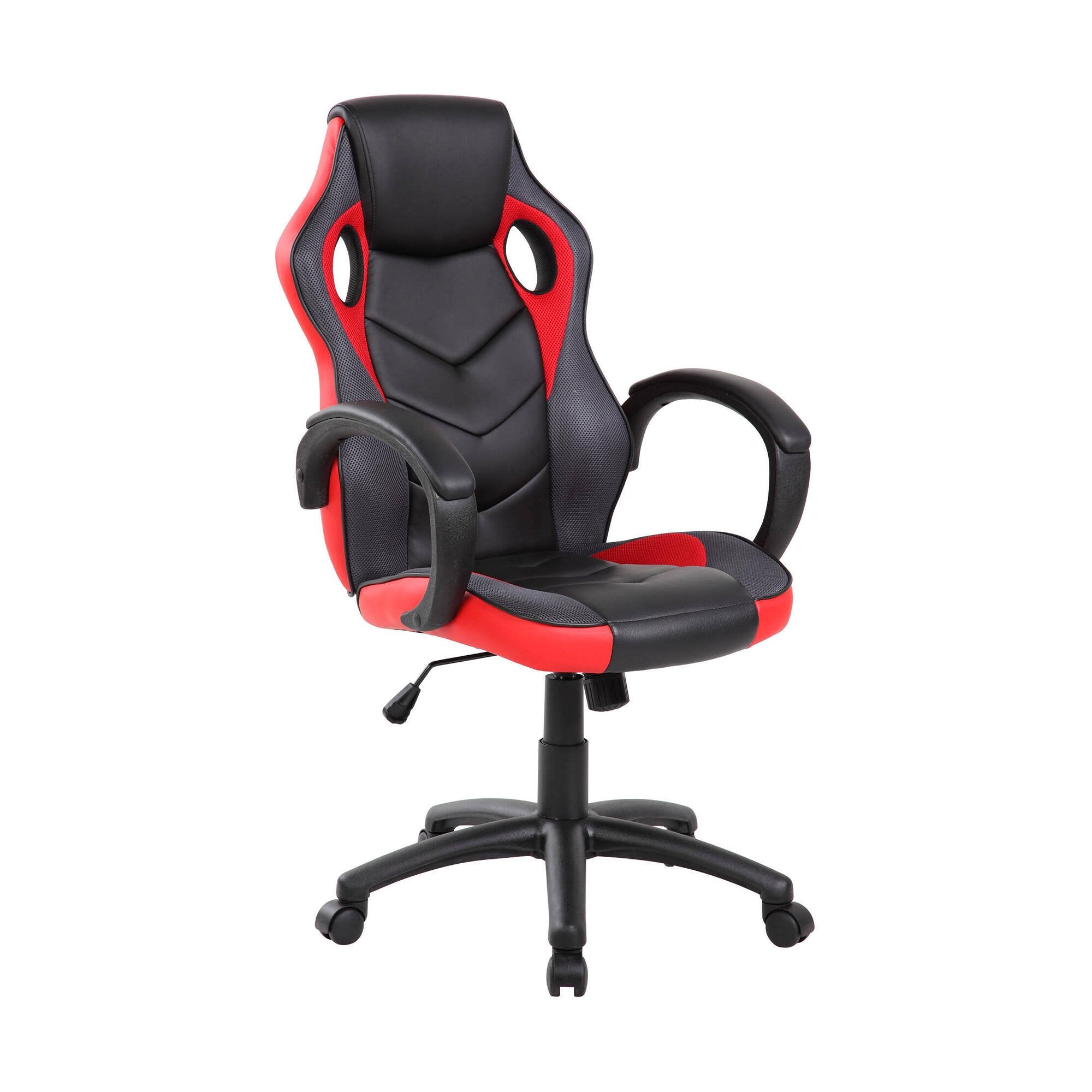 Sedia da gaming Urbana, Poltrona da gaming adulto, Sedia da scrivania, 66x61h104/114 cm, Nero e Rosso