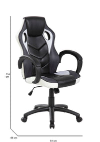 Sedia da gaming Urbana, Poltrona da gaming adulto, Sedia da scrivania, 66x61h104/114 cm, Nero e Bianco