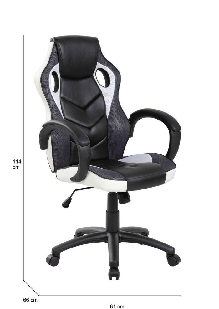 Sedia da gaming Urbana, Poltrona da gaming adulto, Sedia da scrivania, 66x61h104/114 cm, Nero e Bianco