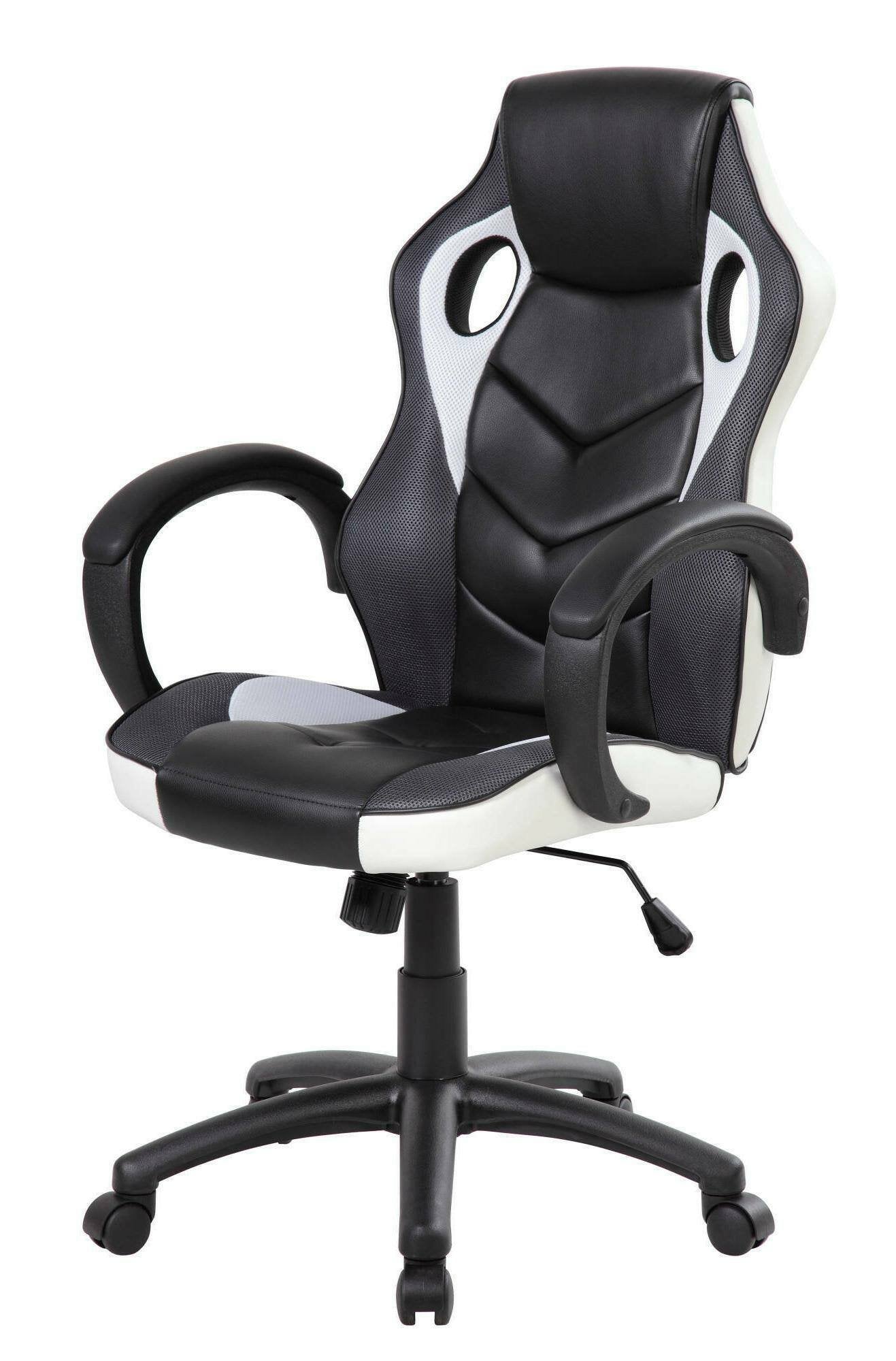 Sedia da gaming Urbana, Poltrona da gaming adulto, Sedia da scrivania, 66x61h104/114 cm, Nero e Bianco