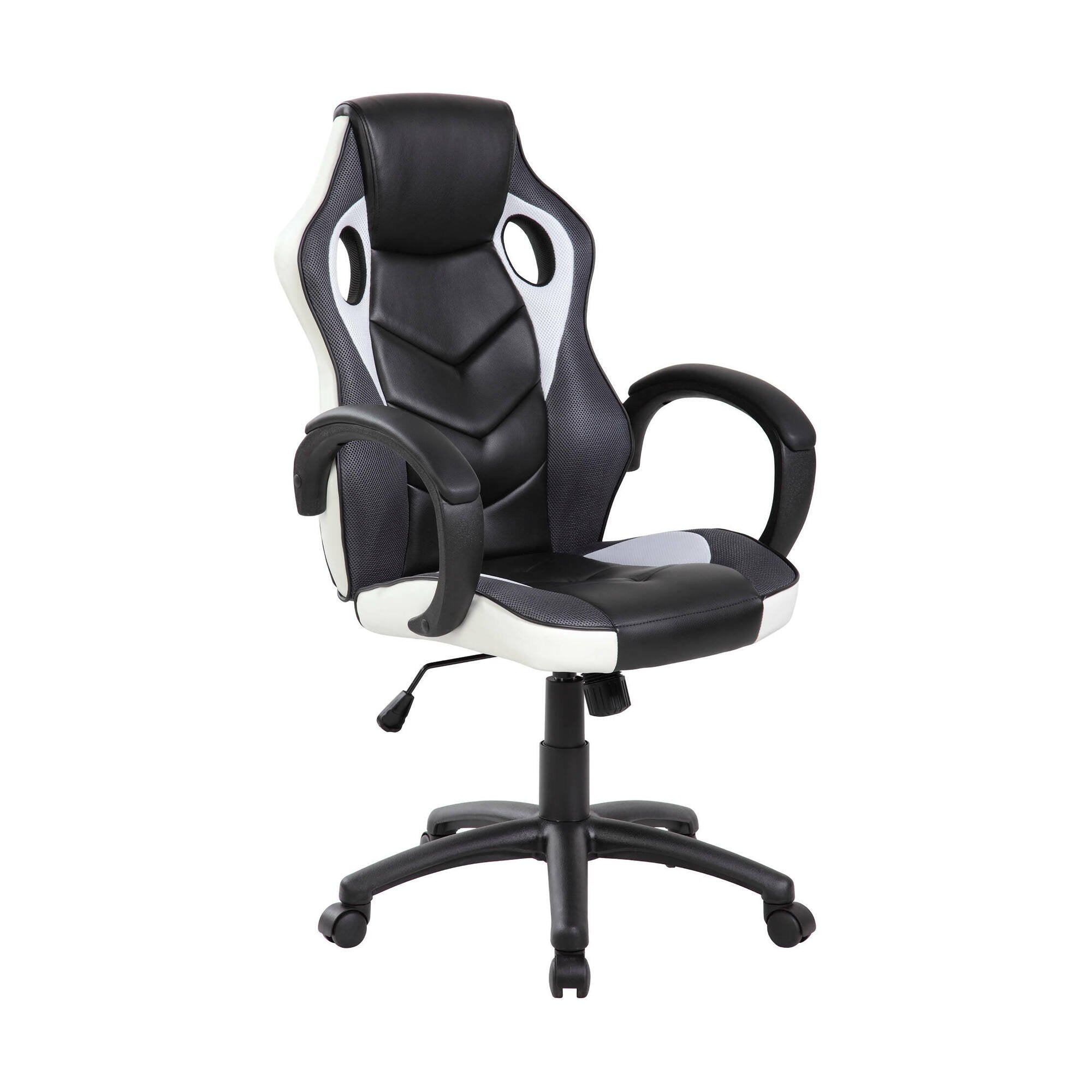 Sedia da gaming Urbana, Poltrona da gaming adulto, Sedia da scrivania, 66x61h104/114 cm, Nero e Bianco