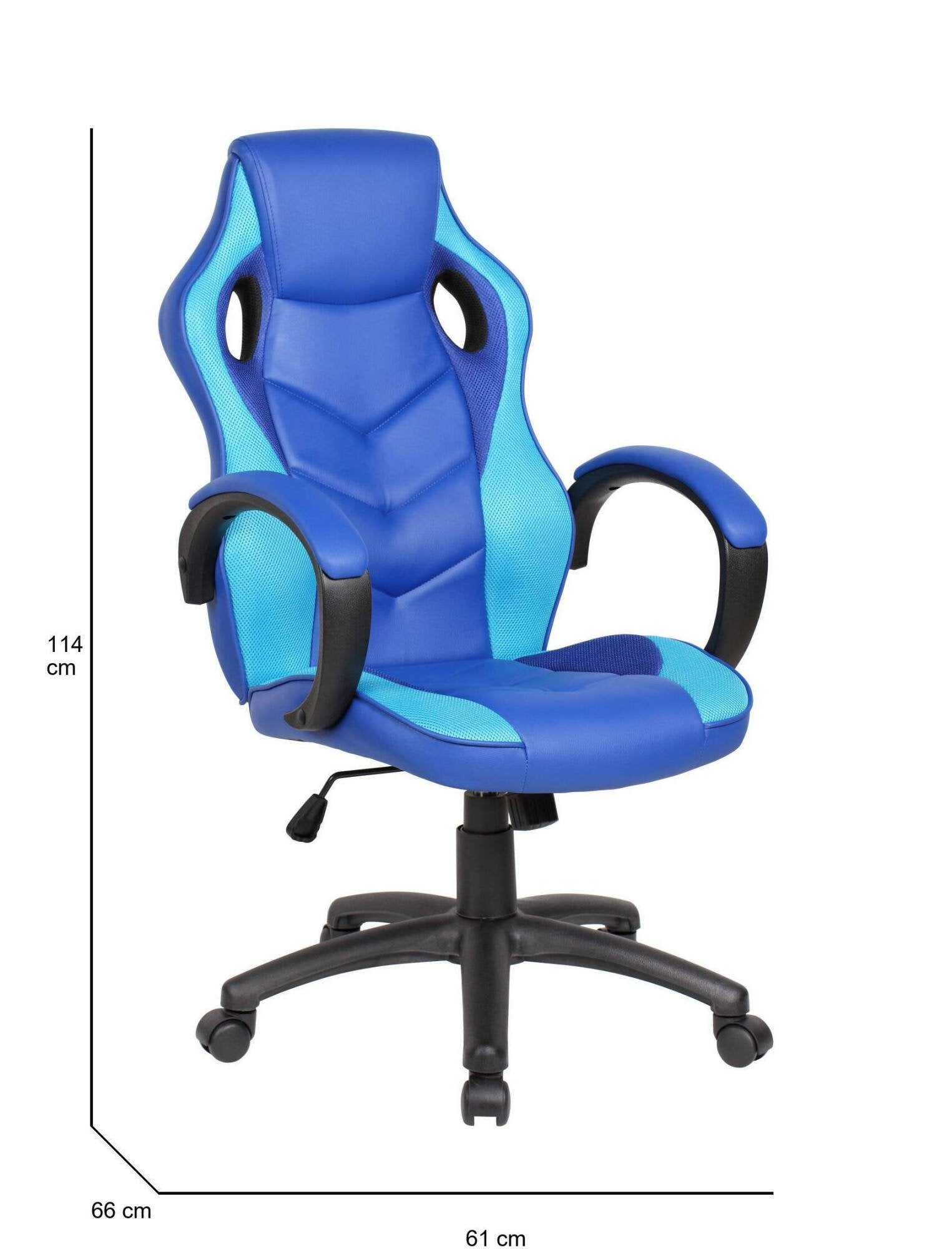 Sedia da gaming Urbana, Poltrona da gaming adulto, Sedia da scrivania, 66x61h104/114 cm, Blu e Azzurro