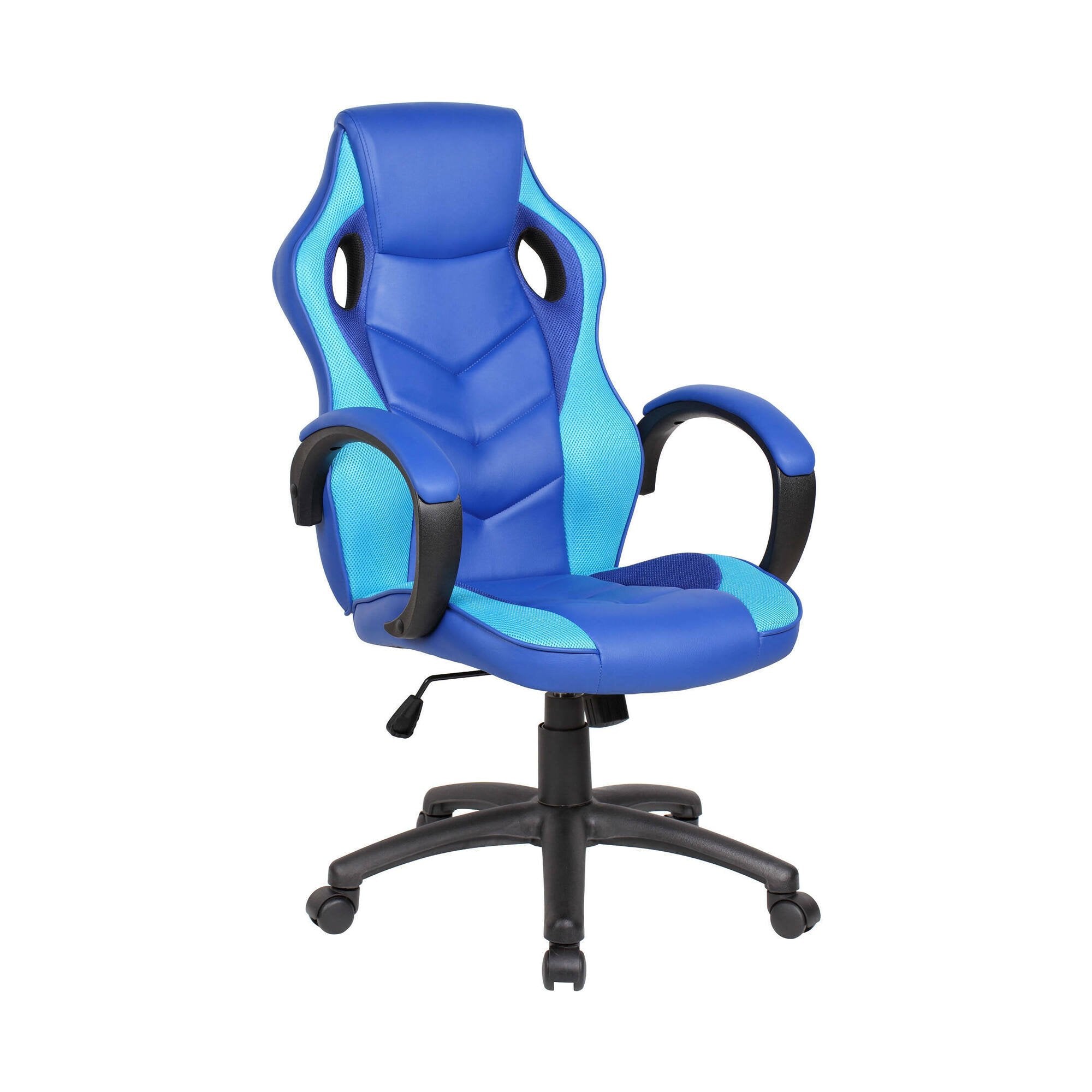 Sedia da gaming Urbana, Poltrona da gaming adulto, Sedia da scrivania, 66x61h104/114 cm, Blu e Azzurro