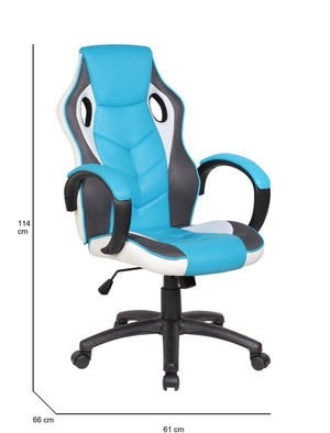 Sedia da gaming Urbana, Poltrona da gaming adulto, Sedia da scrivania, 66x61h104/114 cm, Azzurro e Bianco