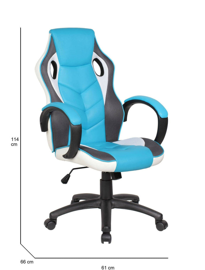 Sedia da gaming Urbana, Poltrona da gaming adulto, Sedia da scrivania, 66x61h104/114 cm, Azzurro e Bianco