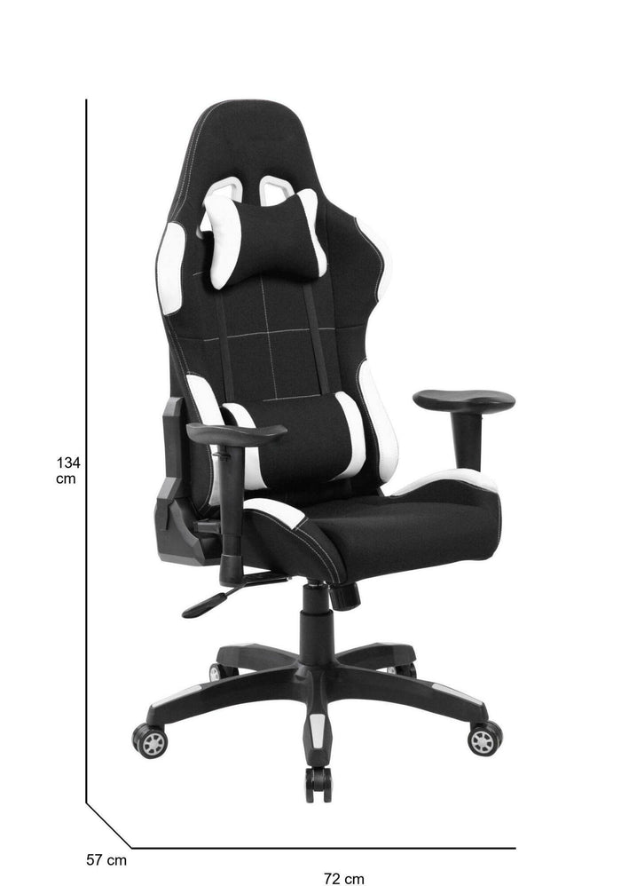Sedia da gaming Mindy, Poltrona da gaming adulto, Sedia da scrivania, 57x72h124/134 cm, Nero e Bianco