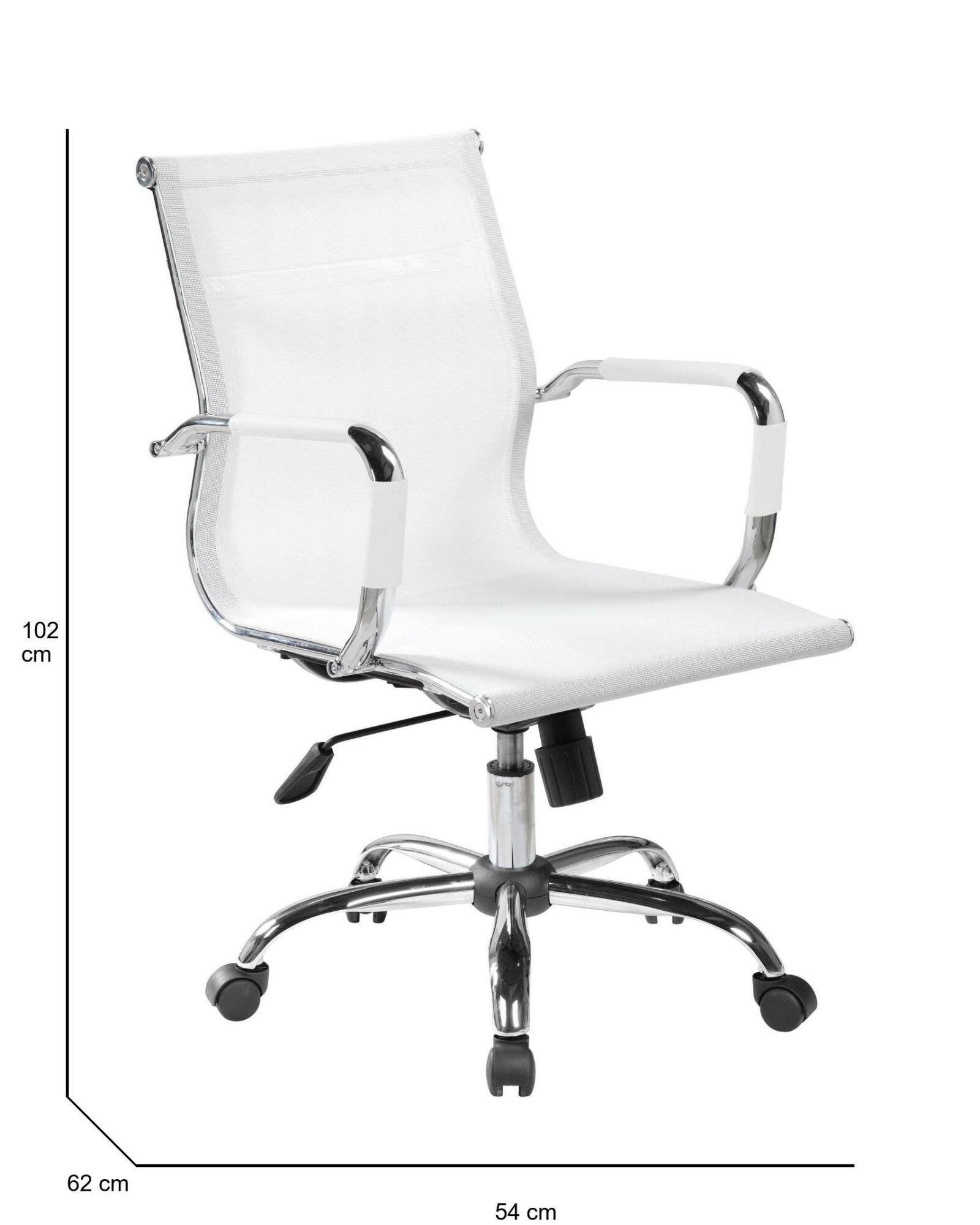Sedia da ufficio Dfrosi, Poltrona direzionale con braccioli, Sedia ergonomica da ufficio, Bianco, 62x54h92/102 cm