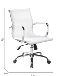 Sedia da ufficio Dfrosi, Poltrona direzionale con braccioli, Sedia ergonomica da ufficio, Bianco, 62x54h92/102 cm