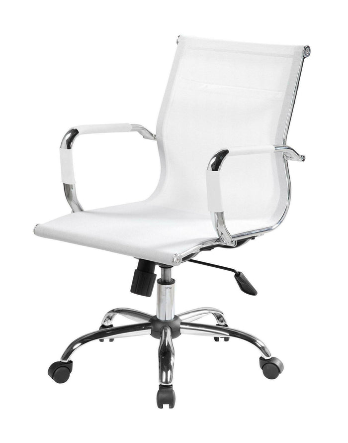 Sedia da ufficio Dfrosi, Poltrona direzionale con braccioli, Sedia ergonomica da ufficio, Bianco, 62x54h92/102 cm