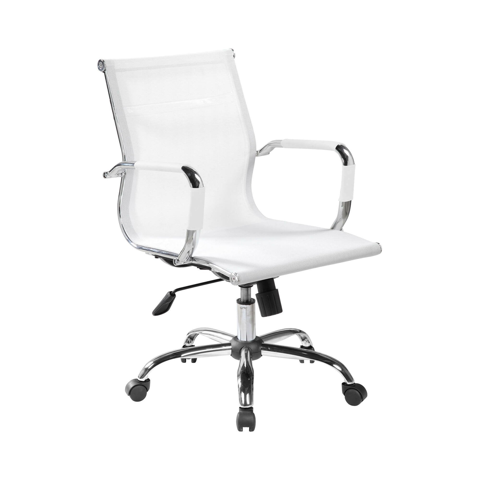 Sedia da ufficio Dfrosi, Poltrona direzionale con braccioli, Sedia ergonomica da ufficio, Bianco, 62x54h92/102 cm