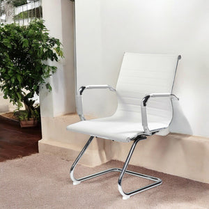 Sedia da ufficio Dfusett, Sedute sala da attesa con braccioli per ufficio, Seduta ergonomica da attesa, 62x54h89 cm, Bianco